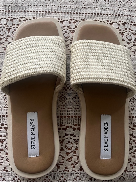 Steve Madden Shoes - Steve Madden Cream Woven Slide Mules